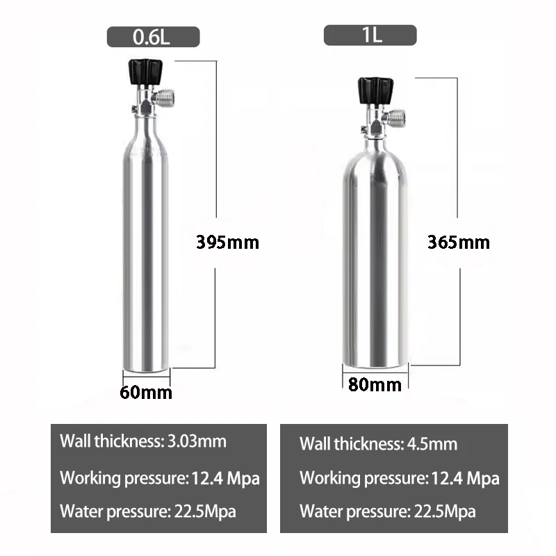 Aquarium water grass bottle CO2 high-pressure aluminum bottle CO2 water grass tank fish tank aluminum alloy0.6-1L oxygen bottle