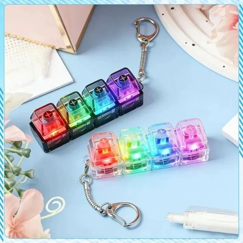 LED Keyboard Keychain Fidget Toy Crystal Clicker Sensory Toy for Stress Relief Keyboard Keychain Fidget Gadget for Adults Kid||| view 2