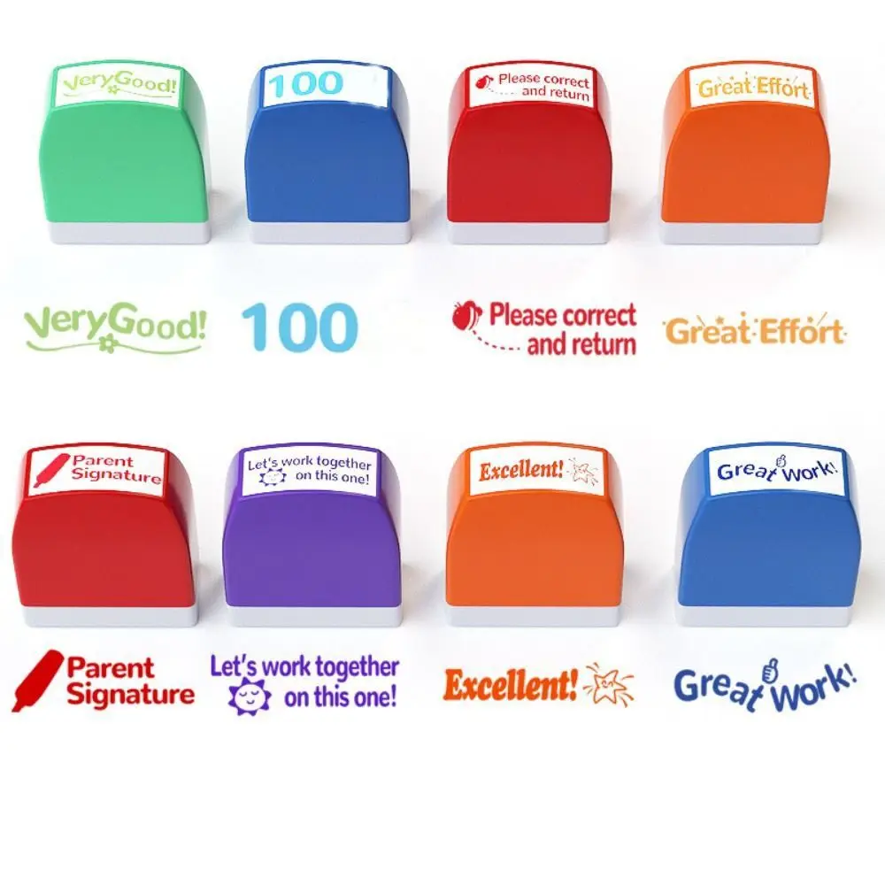 8 pcs/set 5 pcs/set Teachers Encourage Graded Classroom Stamps Efficient Student Praise Teacher Auto-Refilling Stamp Set ABS
