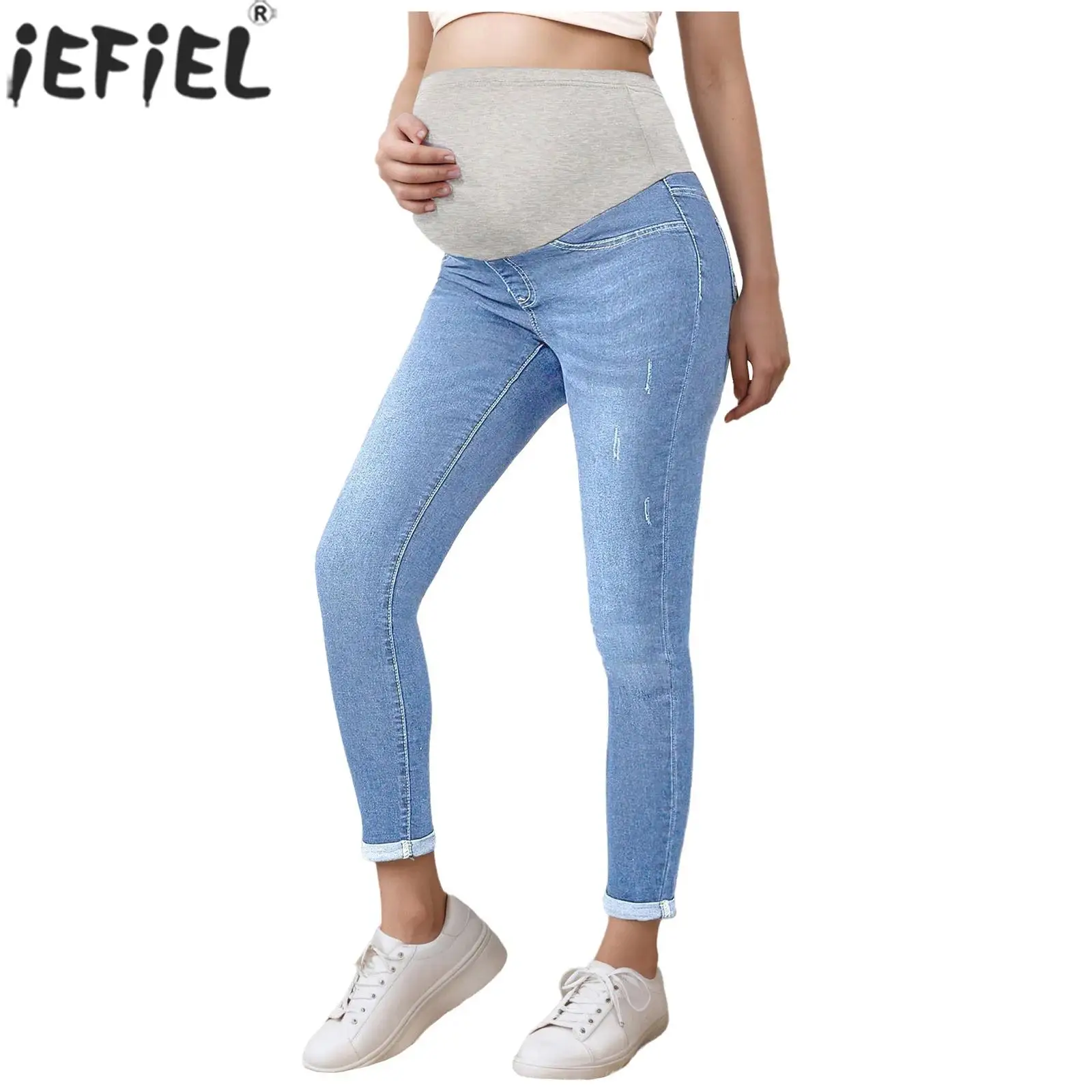 

Беременная женщина, джинсы с высокой талией и поддержкой живота, эластичные джинсовые брюки с подтяжкой бедер, шорты, повседневный рабочий костюм, уличная одежда, одежда для дома