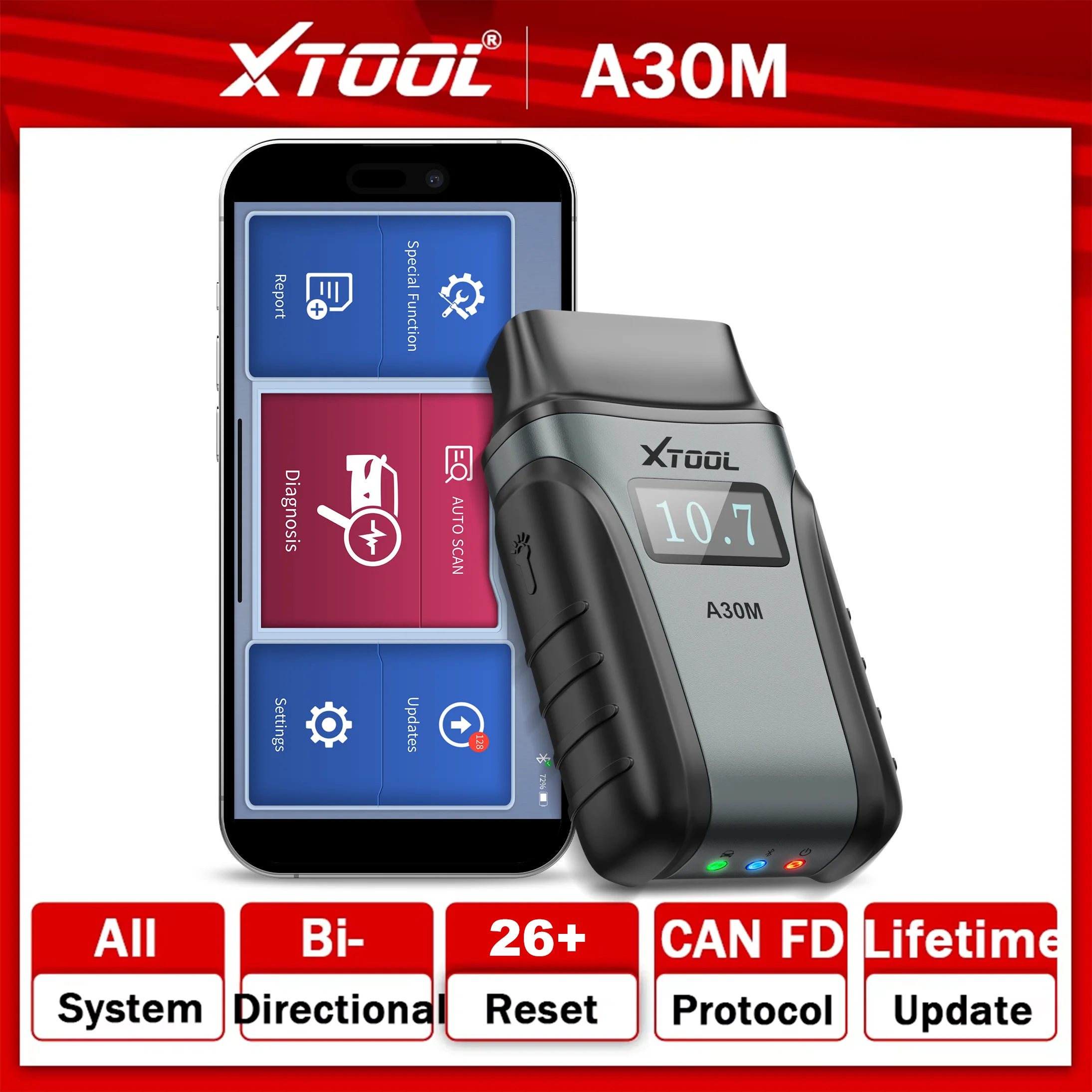 XTOOL Anyscan A30M Car OBD2 Diagnostic Tool Bidirectional Scanner Wireless BT Tool for Android iPhone All System Diagnosis CANFD