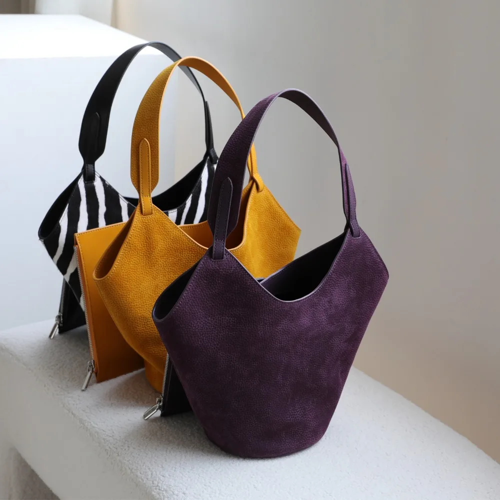 

Commuter Fashion Versatile Matte Cowhide Portable Bucket Simple Large Capacity Underarm Genuine Leather Shoulder Women's Bag