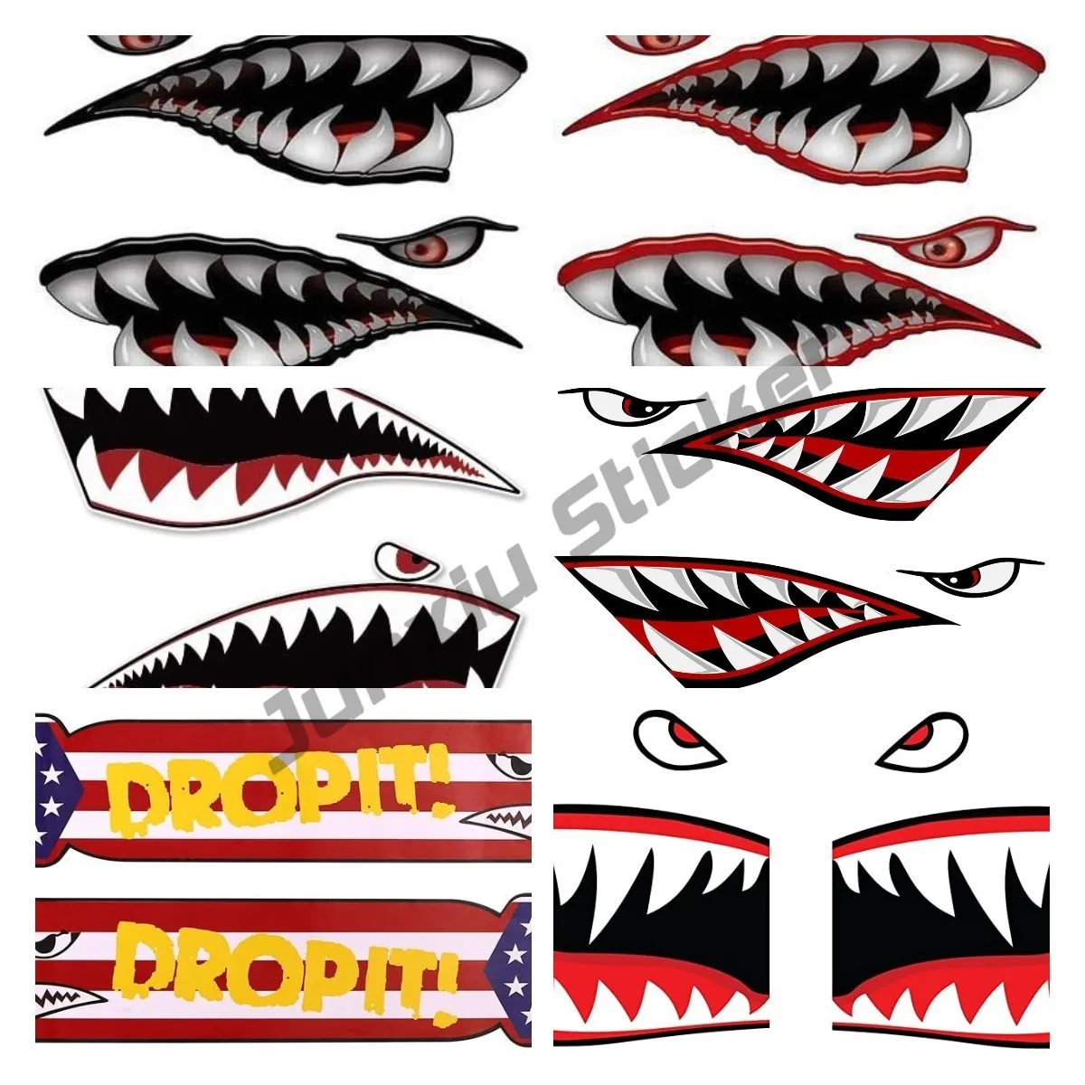 

Shark Teeth Mouth Reflective Decals Wall Art Warhawk Graphics Sticker Fishing Canoe Car Truck Kayak Fine Accessories