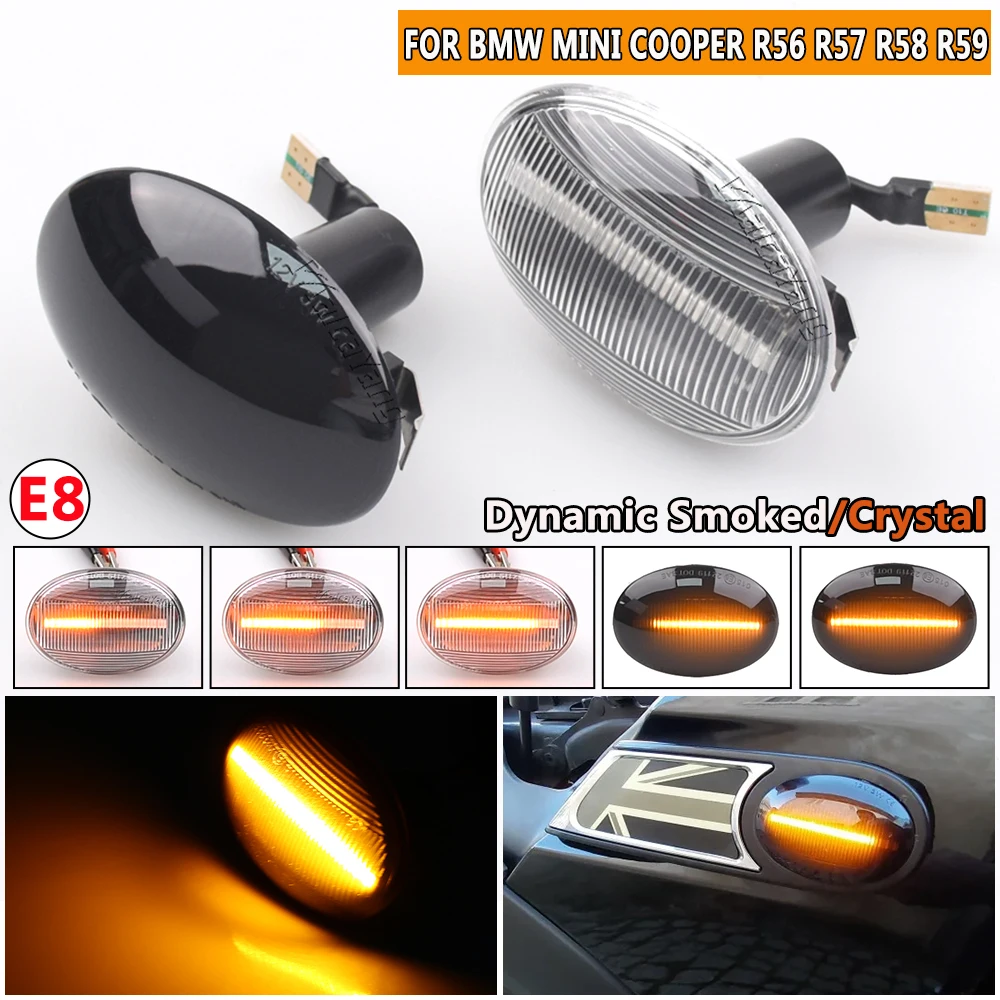 For BMW MINI Cooper R55 R56 R57 R58 R59 CL-R56-LSM-SM Smoked LED Turn Signal Light Indicator 2Pcs Side Maker Repeater Car Lights