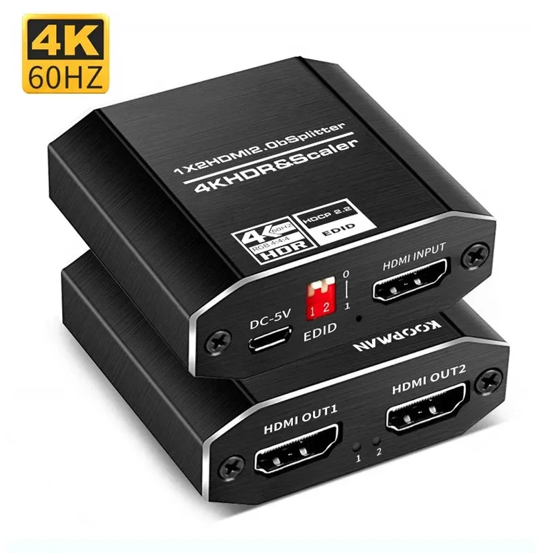 1 Duplicate to 2 HDMI Displays 4K@60Hz HDMI Splitter 1 in 2 Out with Scalar High Speed HDMI Cable Support HDCP 2.2