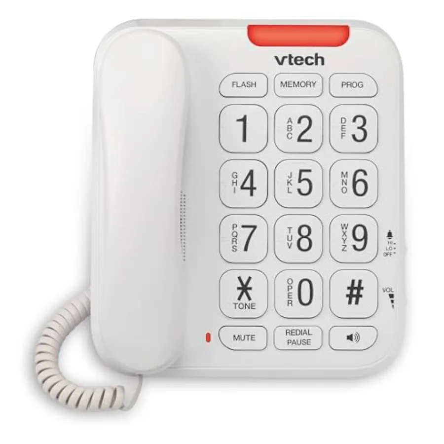 SN1107 Corded Phone with Oversized High-Contrast Buttons Talking Digits for Seniors 10 Number Speed Dial Visual Ringer Full-Dup