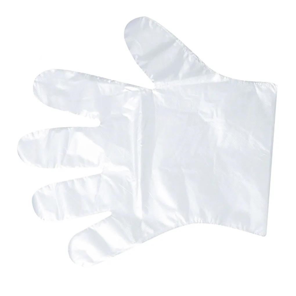 100pcs Disposable Transparent PE Gloves Restaurant Kitchen Beauty Hairdressing Plastic Gloves, Thickened Type