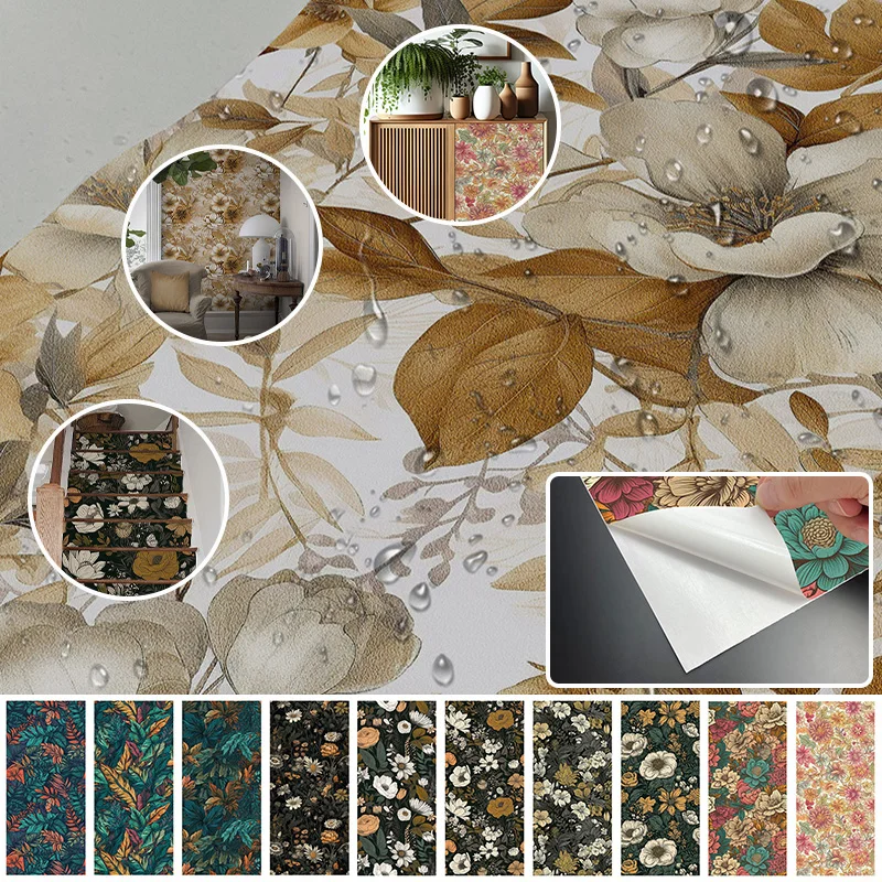 45×300cm Self-adhesive Floral Frosted Wallpaper Waterproof Moisture-proof Wear-resistant For Household Wall Interior Decor