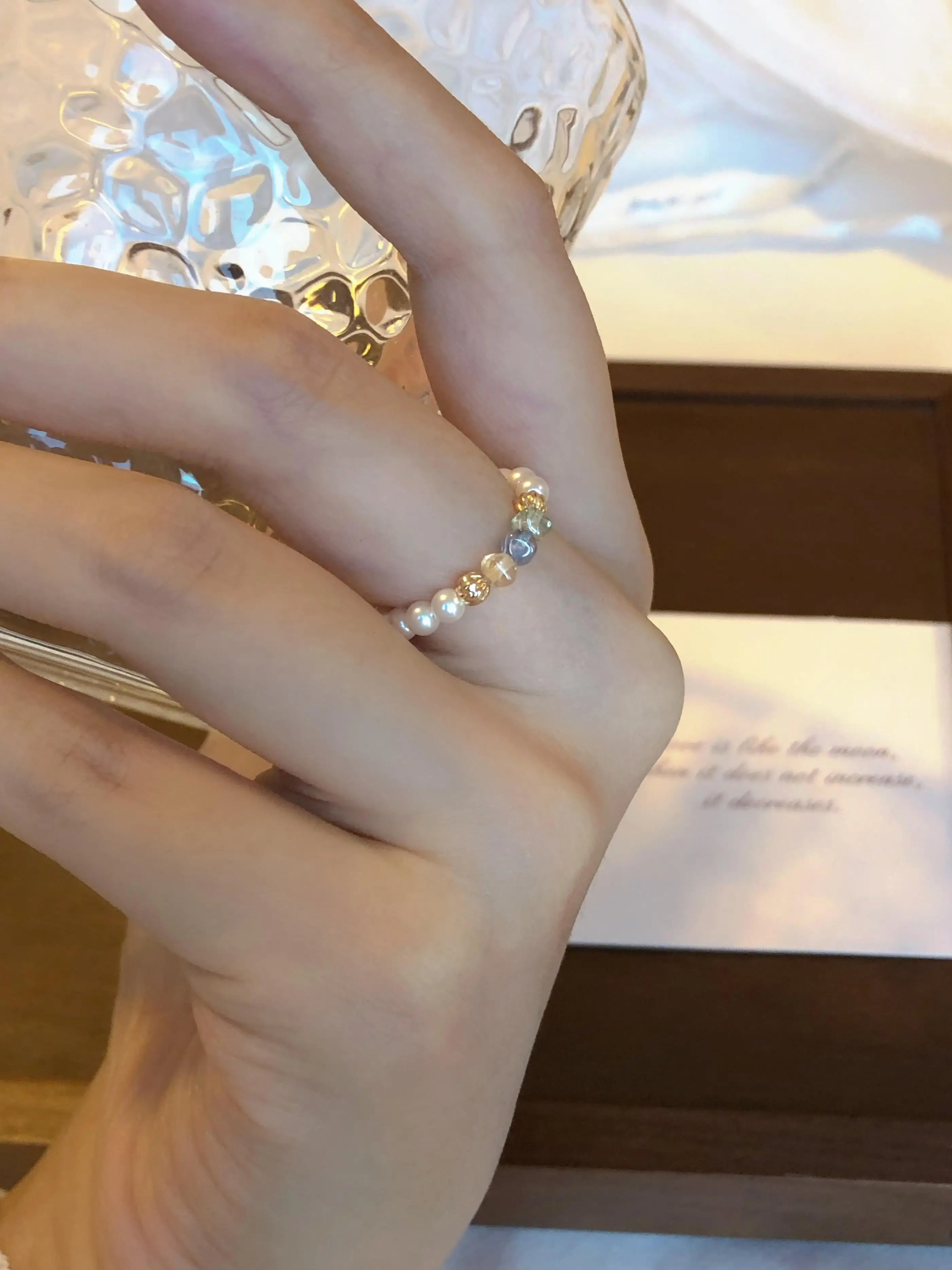 

Colorful Czech Pearl Round Pearl Ring