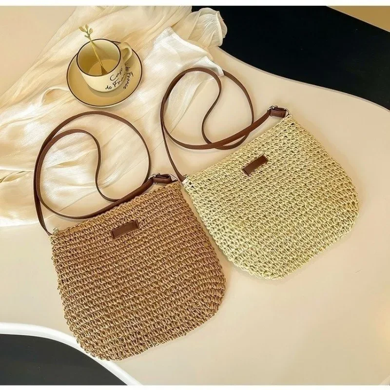 Zipper Straw Shoulder Bags Casual Soild Crossbody Bags for Women 2024 Fashion Summer Woven Bags Hot Sale Bolso Mujer