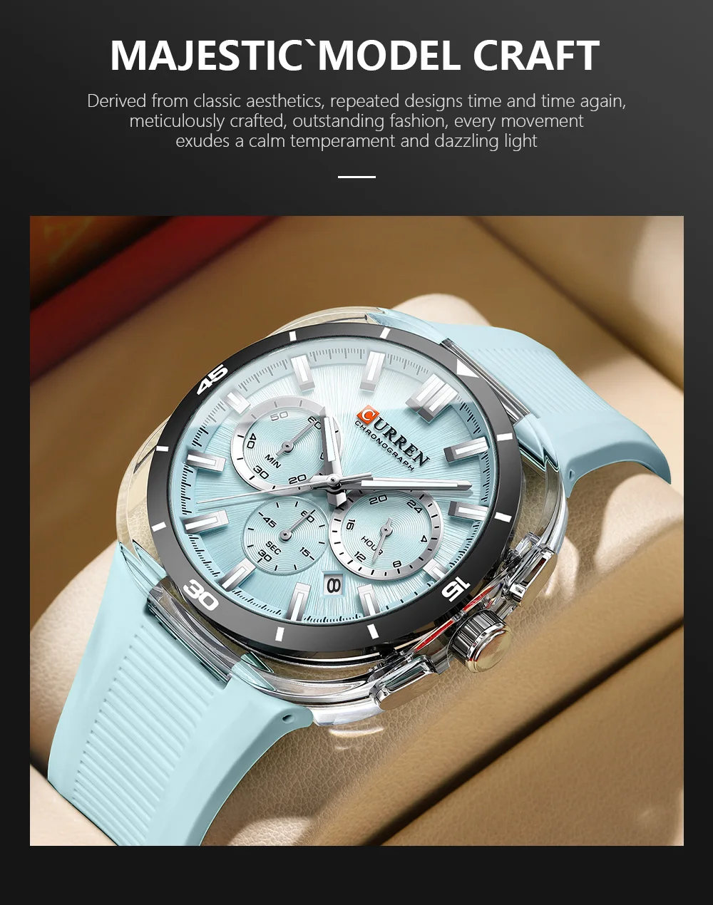 CURREN Herren Luxus-Sportuhr Chronograph Quarz-Armbanduhr mit Silikonarmband Leuchtende Zeiger Relógio Masculino – Detail 3