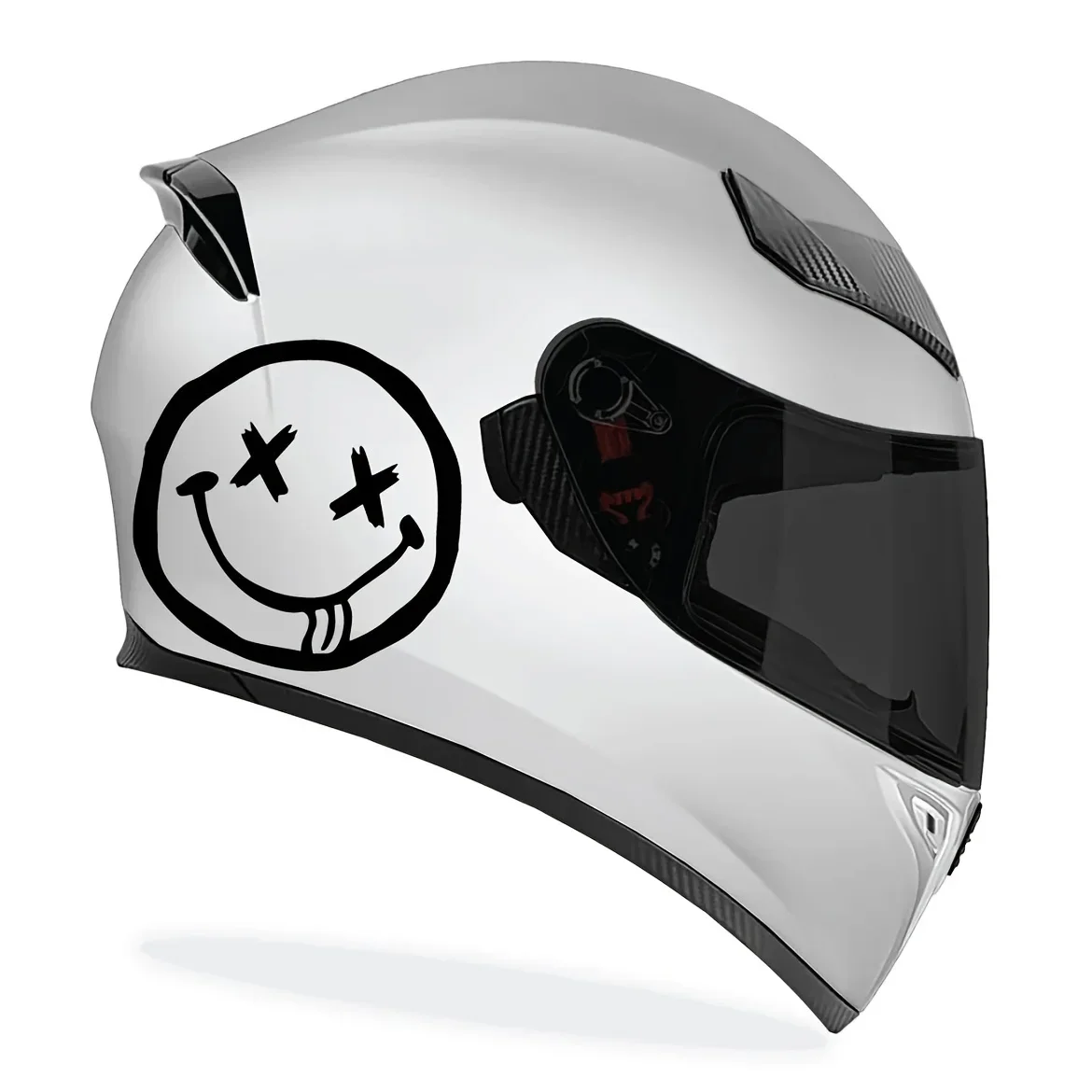 1Pc Reflective Waterproof Motorcycle Helmet Sticker Black & White Joyful Face Design, Fun Quirky Decal for Helmet & Bike