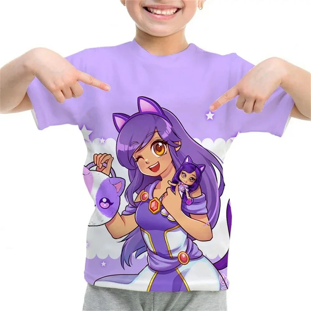 Ropa para niños, Camiseta con estampado 3D de Aphmau para niños y niñas, camisetas de dibujos animados, camisetas de Anime para niños, Camiseta Kawaii para niños pequeños