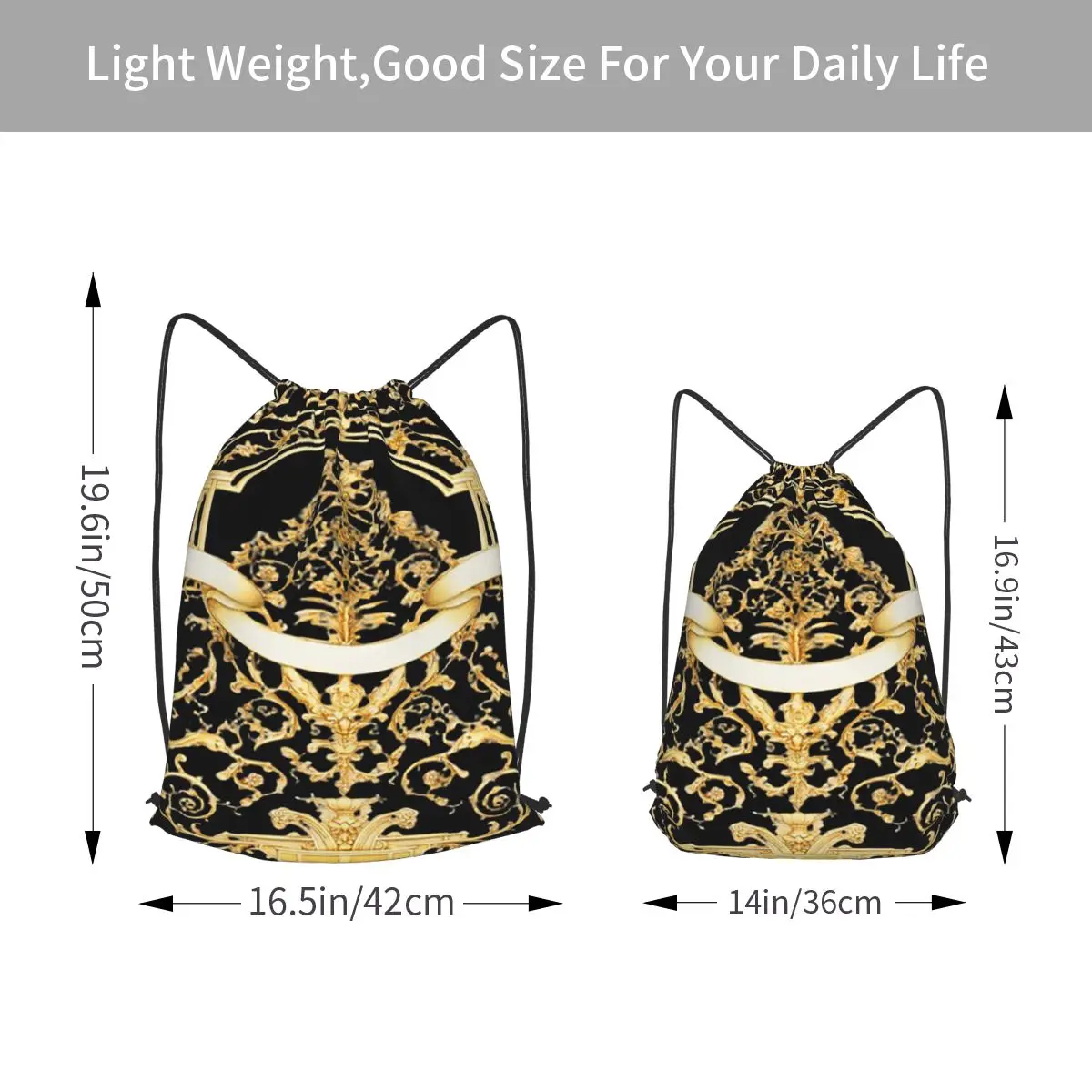 Luxury Gold Baroque Palace Backpacks Casual Drawstring Bundle Pocket Sports Bag Book Bags for Travel Students