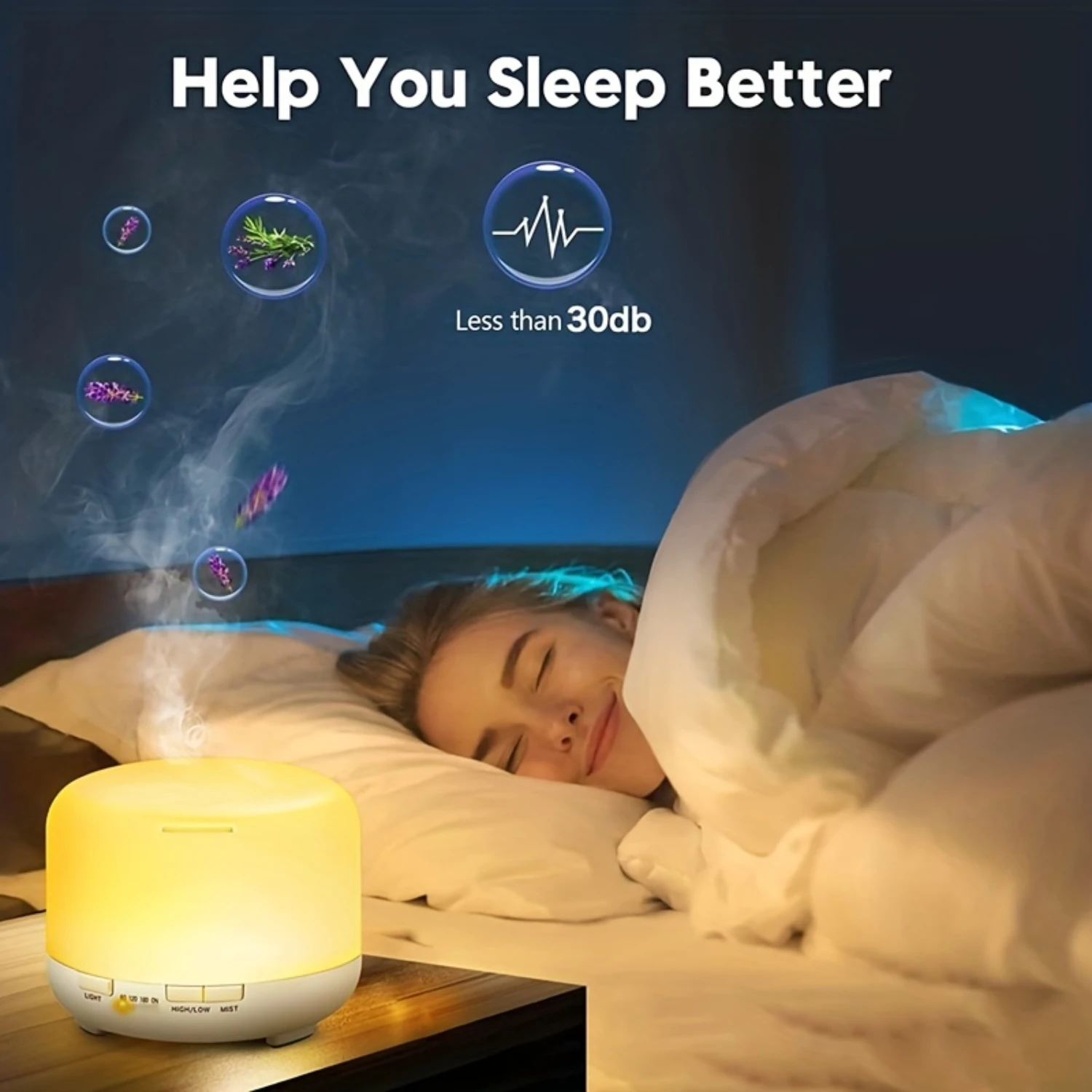 Ultimate Relaxation  500ml Essential Oil Diffuser & Humidifier with 7 LED Lights, Nightlight, Timer,  Control, and Auto-Off - Tr