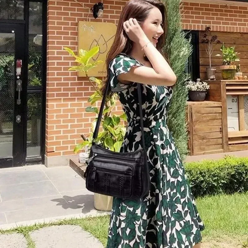 New Women's Bag PU Multilayered Soft Leather Ladies Fashion Simple Shoulder Bags Mom's Bags Crossbody Bag