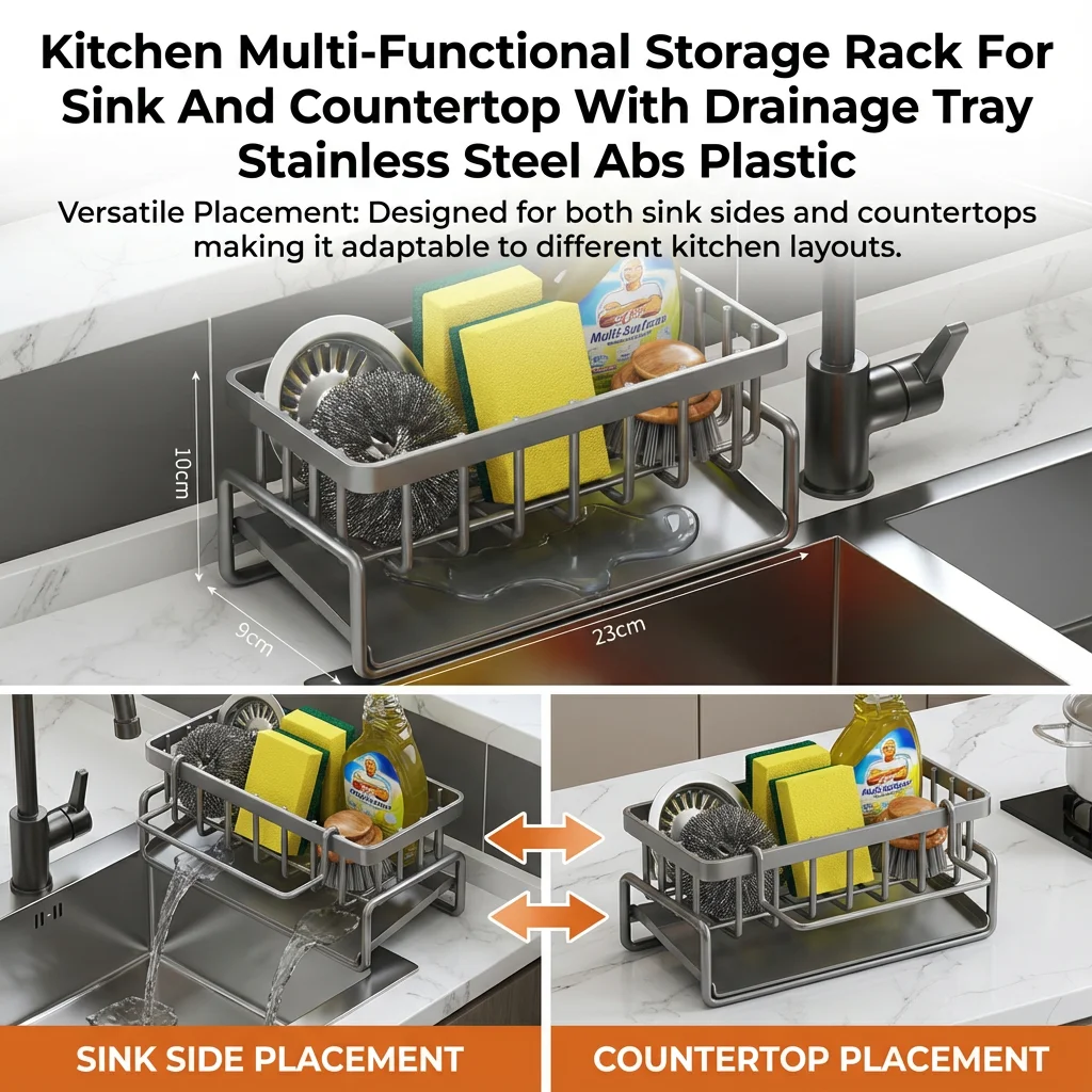 Space Saving Kitchen Sink Dish Rack Sponge Holder Water Drain Basket Countertop Storage Organizer for Cleaning Kitchen Supplies