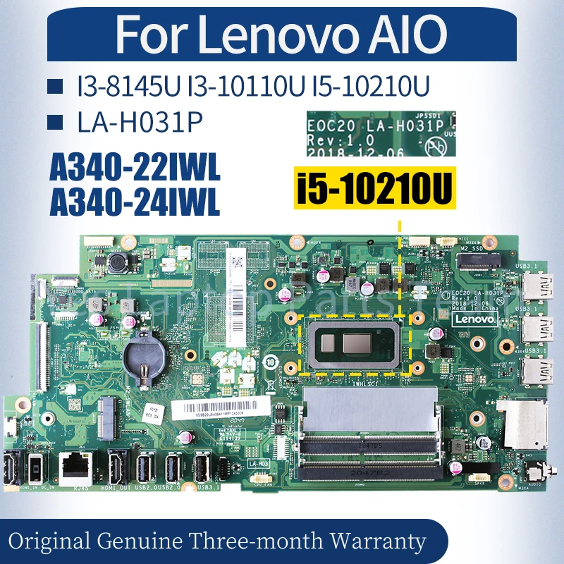 LA-H031P For Lenovo AIO A340-22IWL A340-24IWL Mainboard I3 I5 8/10th UMA 5B20U53944 5B20U53946 5B20U53942 All-in-one Motherboard