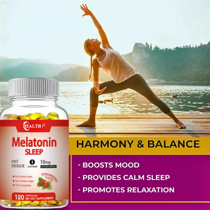 HEALTH Melatonin 10mg, Sleep Dietary Supplement, 120 Strawberry Flavored Capsules, Contains Melatonin - Healthy Sleep