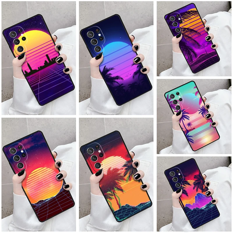 Phone Case For Samsung Galaxy S24 S23 S21fe S22 Ultra Plus Note 10 20 S8 S9 S10 Cover Hot Synthwave Retro 80s Neon