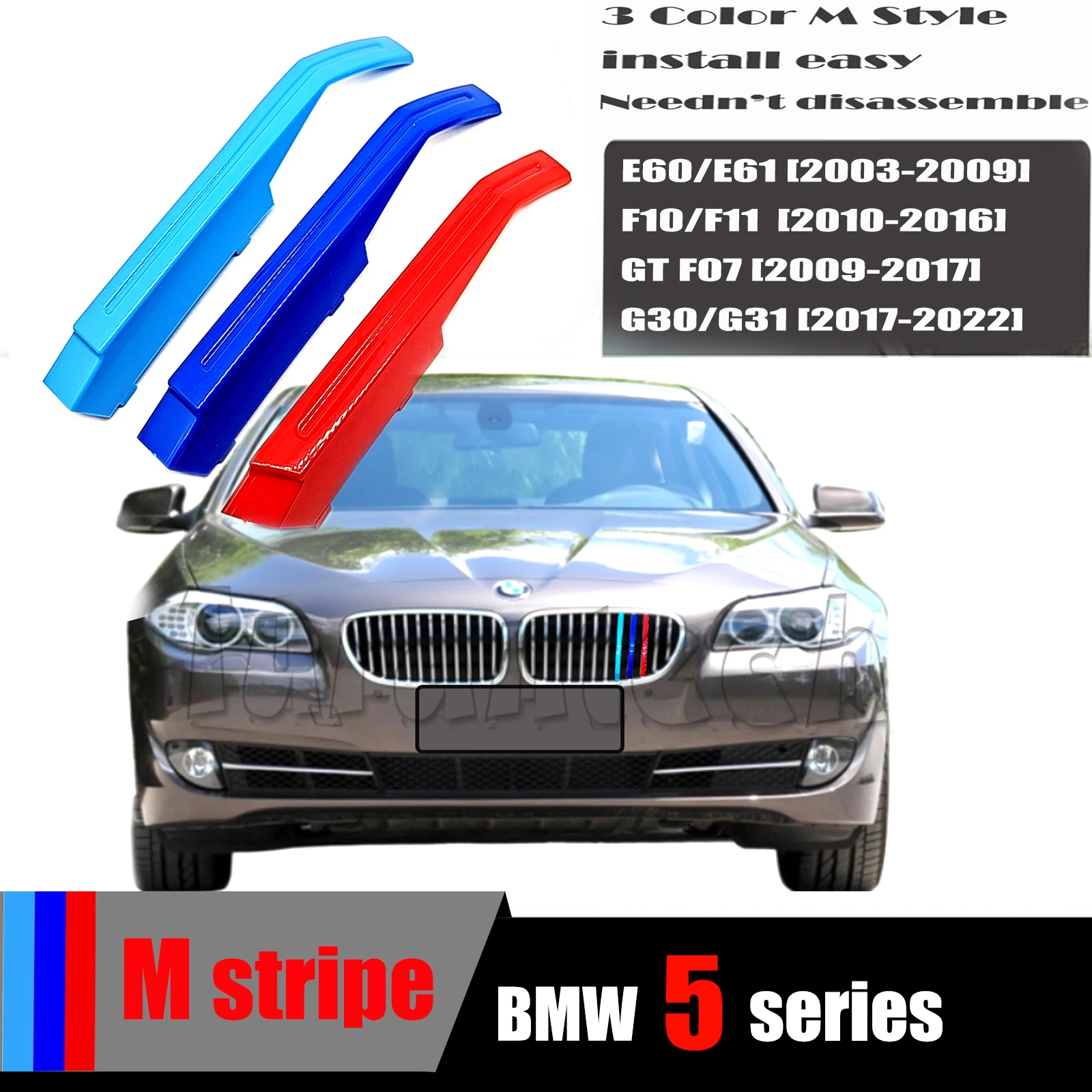 

M Performance 3-Colored Grill Clip for BMW5 518i 520i 525i 528i 530i 535i 540i Stripe Grille Kidney Insert Trim