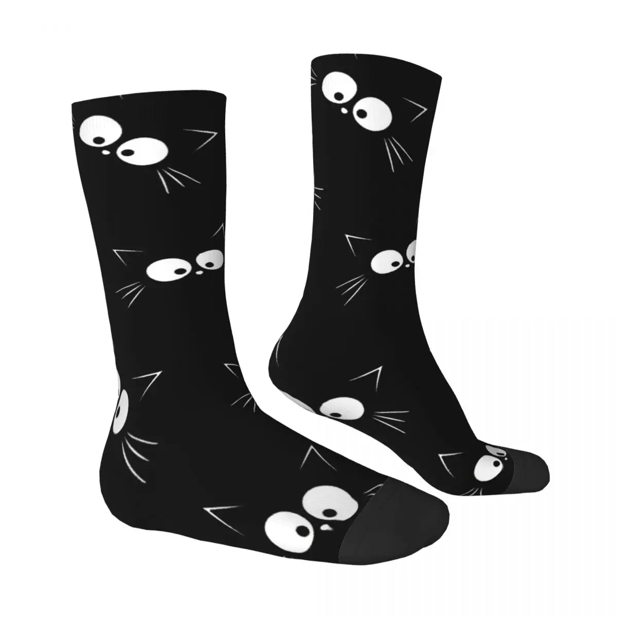 Chaussettes rétro noires pour hommes, motif imprimé, sans couture, chaussettes d\'équipage, Harajuku, chat miaou, hip hop, heureux, mignon, cadeau