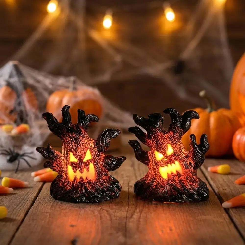 Resin Halloween Monster Tree Light Ornament Mini Tree Stump Glow Effect LED Ghost Decor Lights Spooky Simulated Tree