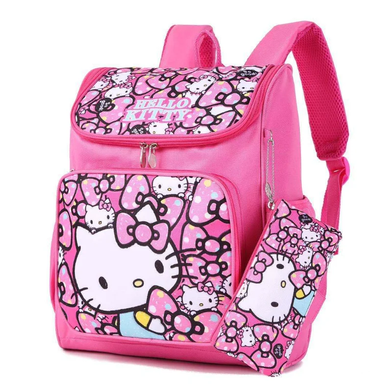 Mochila escolar Sanrio para estudiantes, bonita animación de dibujos animados, mochila sencilla rosa de Hello Kitty, estuche para lápices de gran capacidad, mochila escolar