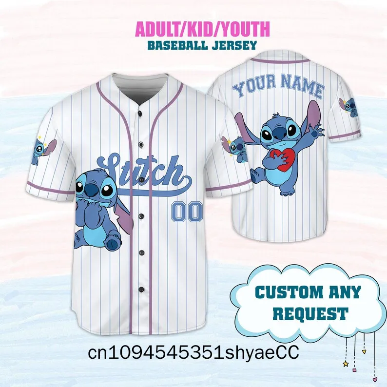 

Custom Disney Stitch Baseball Jersey, Gift for Kids, Disney Birthday Gift, Gift For Baseball Fans, Disney Vacation Trip, Disneyl