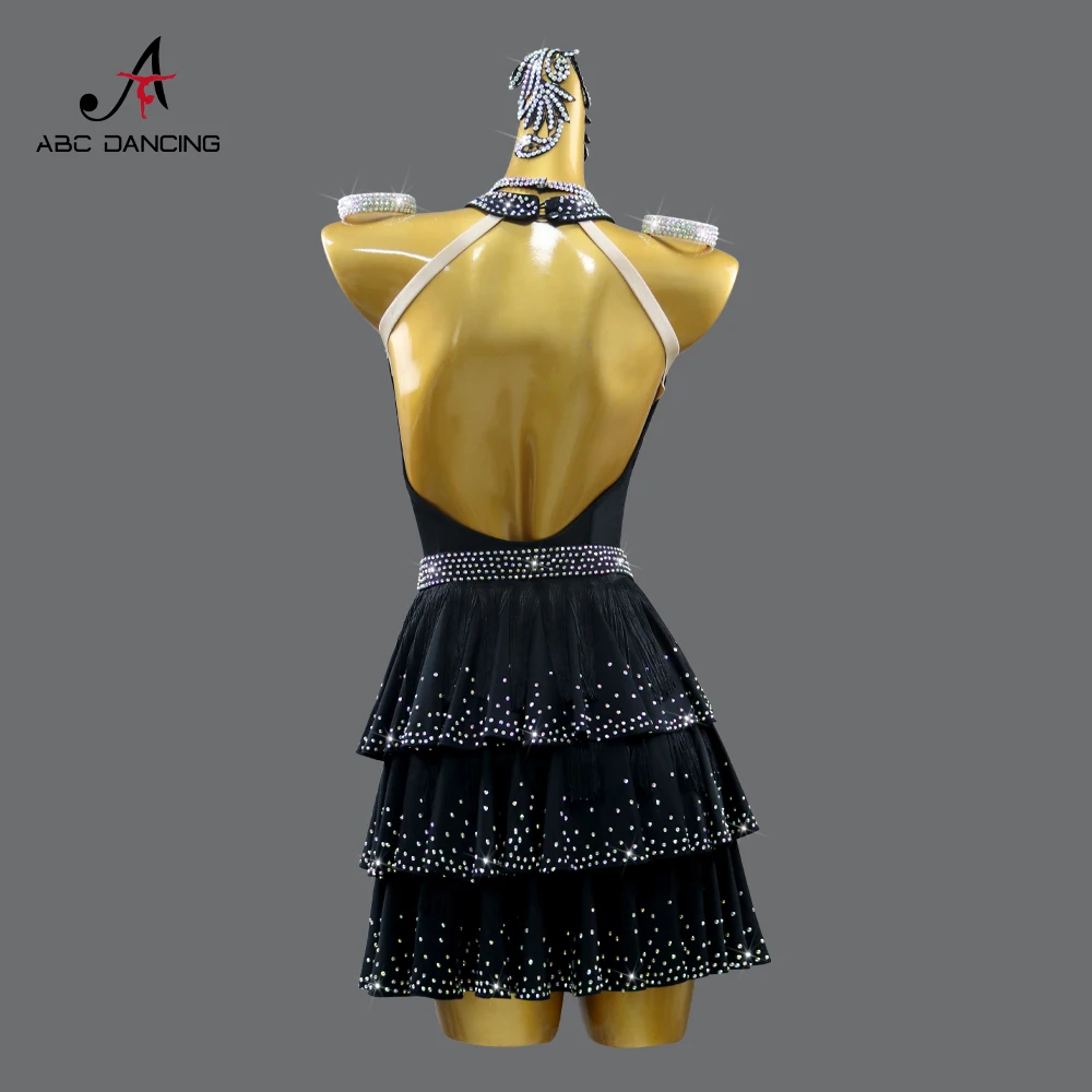 Robe de danse latine pour jeunes filles, ensembles de costumes de bal, vêtements de scène courts américains pour femmes, tenue de soirée de sport, 2025