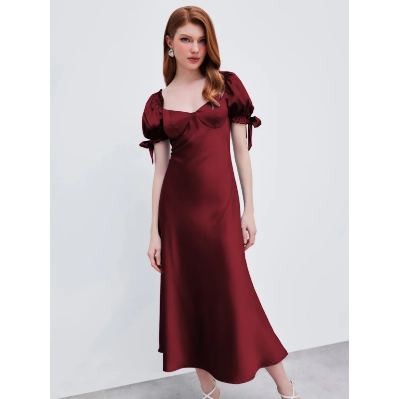 

YQ1-New Waist-Cinching DresspartyParty Satin Red Dress