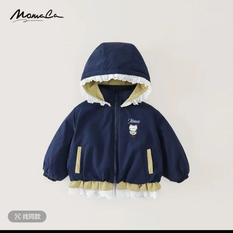 

Теплая хлопковая куртка Sanrio Hello Kitty с капюшоном для девочек, повседневная, модная, с мультяшным дизайном, новая модель для осени и весны