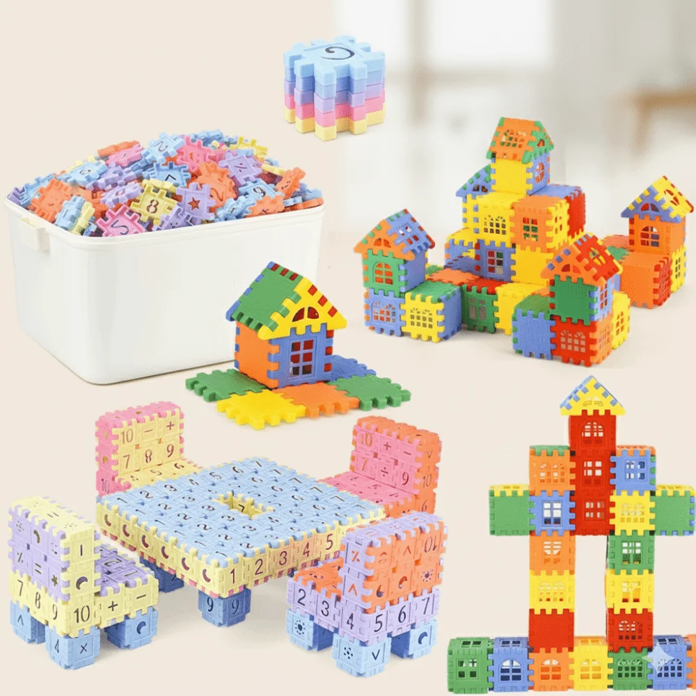 บล็อกตัวต่อสำหรับเด็ก - ตัวต่อพลาสติกแบบสี่เหลี่ยมที่สามารถเชื่อมต่อกันได้ ของเล่นสร้างโต๊ะ DIY สำหรับเด็กเพื่อสร้างบ้าน