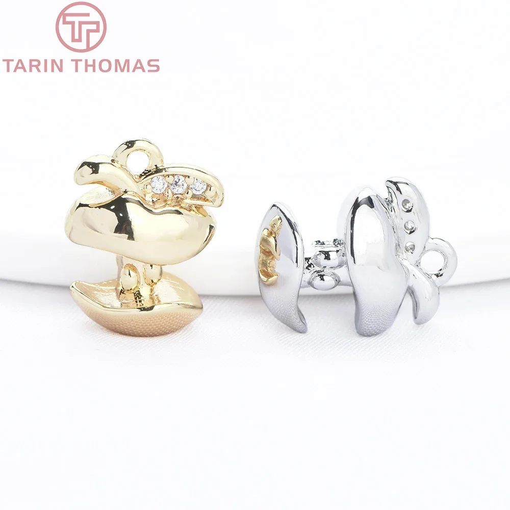 

(9674) 4PCS 10x13MM 24K Gold Color Brass with Zircon Apple Core Shaped Pendants High Quality DIY Jewelry Making Findings