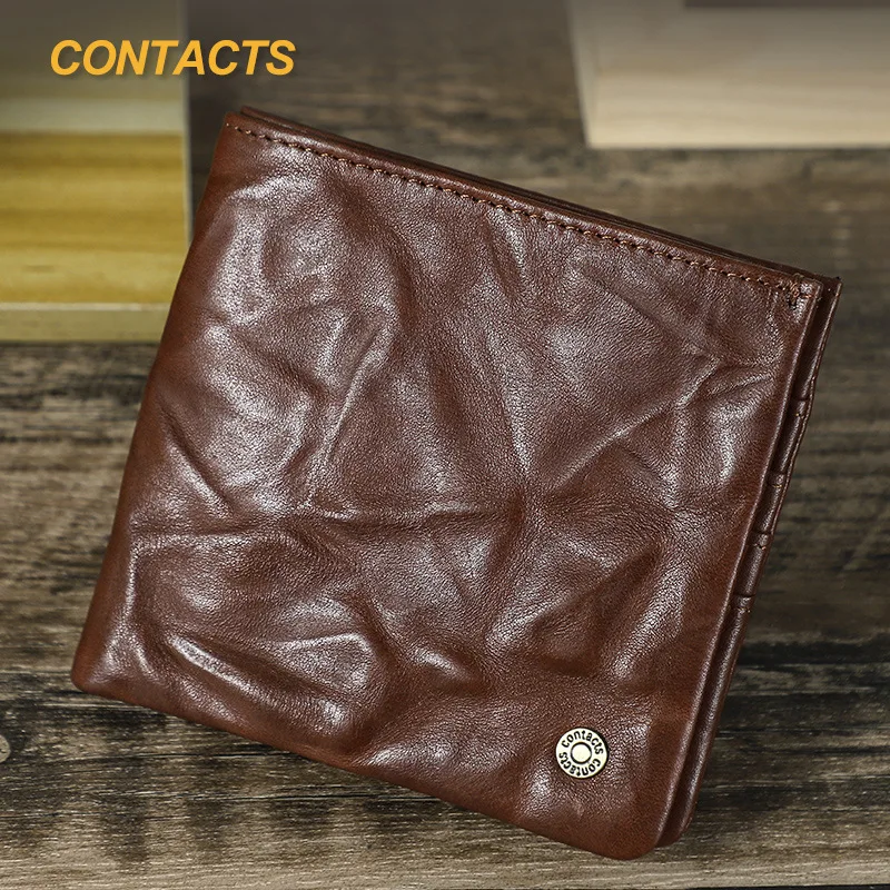 Hand-held creased genuine leather men's short wallet, RFID large-capacity multi-slot multi-functional business wallet
