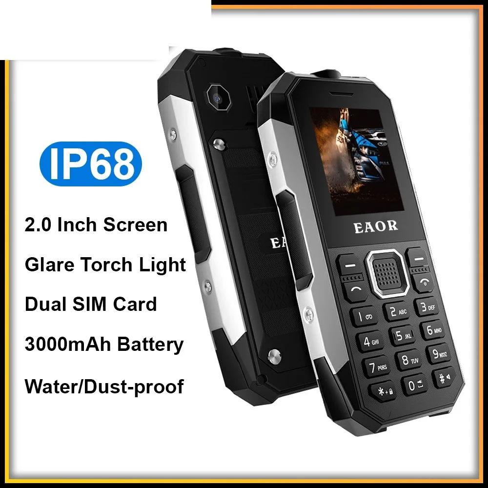 Go IP68 Rugged Phone Waterproof Dustproof Keypad Phone Dual SIM 3000mAh Big Battery Push-button Phone Feature Phone with Torch