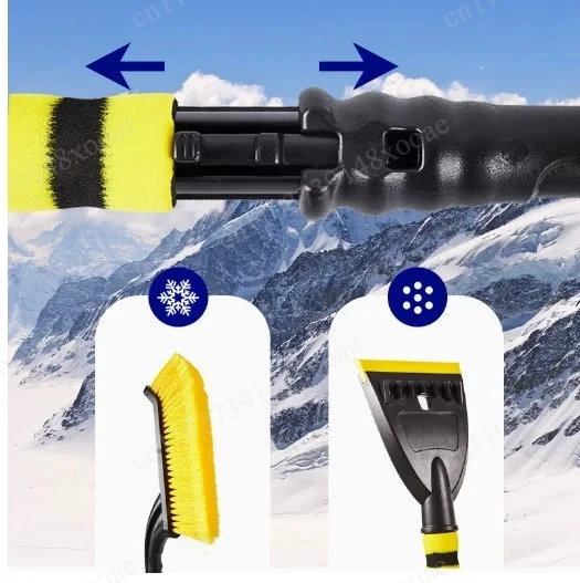 2-in-1 Beef Tendon Snow Shovel and Ice Scraper for Car, Snow Sweeping Tool with Glass-Friendly Blade for Vehicle