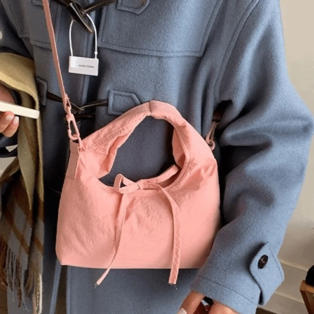 

Нейлоновая сумка через плечо с бантом, большая вместимость, повседневная сумка для пельменей в корейском стиле, регулируемый плечевой ремень, ручная