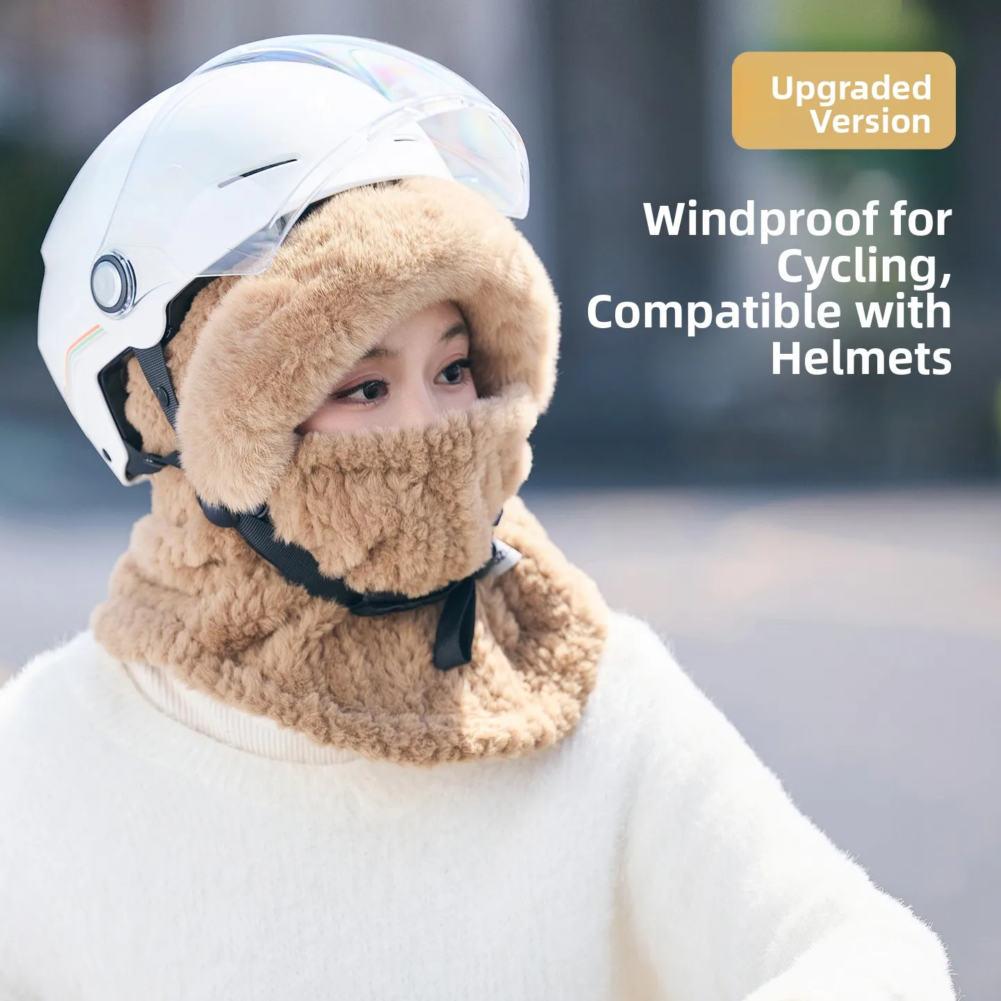 Thickened Fleece Winter Hat Unisex Outdoor Cycling Neck Warmer Integrated Face Mask Scarf Ear Protection Soft Comfortable Mat...