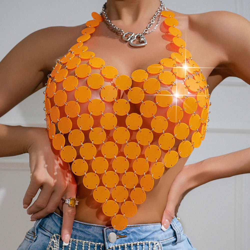 Handmade Sequin Lingerie Bra Chest Top Chain for Women Summer Bikini Festival Rave Body Jewelry Accessories