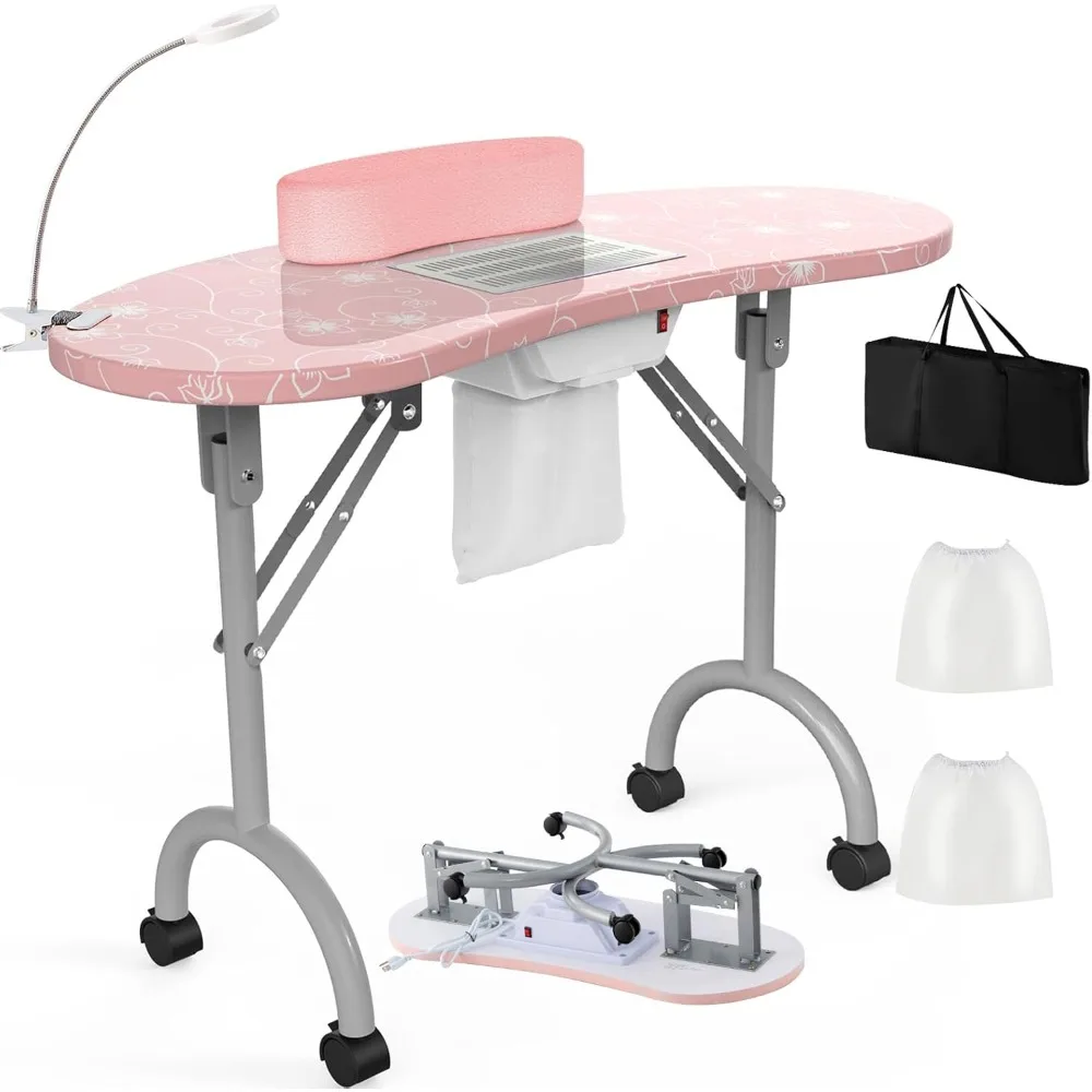 

Nail Tech Table Vented Manicure Table w/LED Lamp, Dust Collector, Carry Bag & Soft Cushion, Portable Nail Tables w/Universal