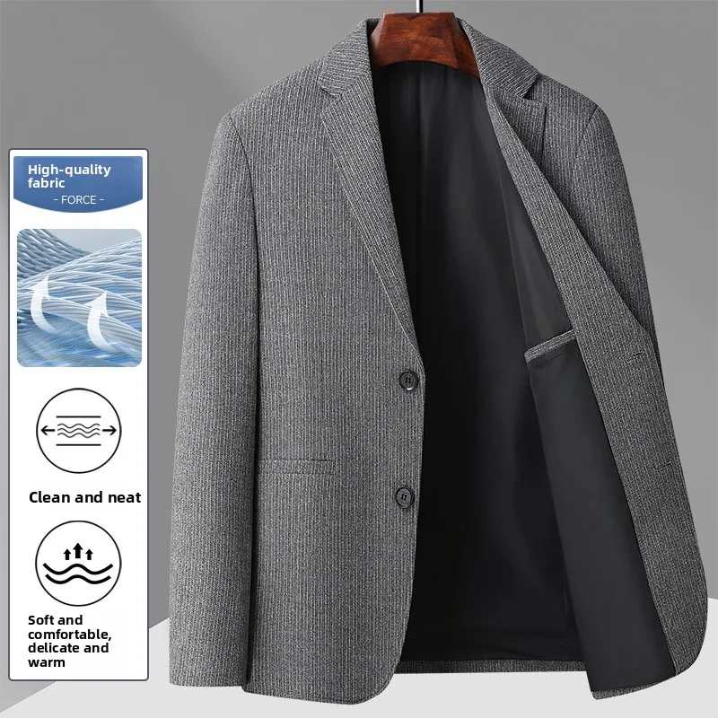 

Casual Men's Suit 2024 Autumn New Loose Busin Dad Sle Single Piece Cotton Blend Fabric round Ne Single Button Closure