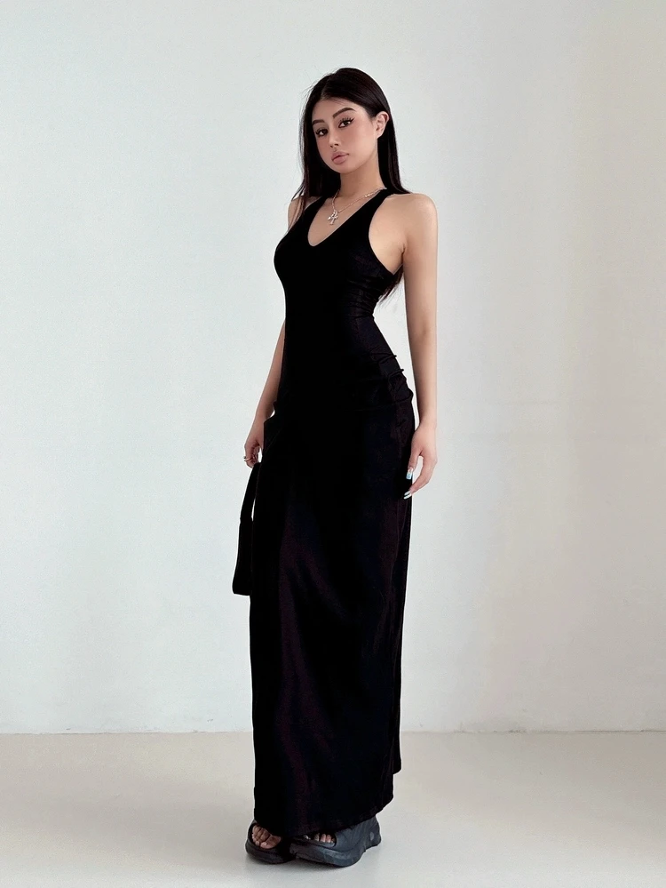 Robes de soirée pour femmes, manches courtes, sans noir, dos nu, ajouré, ajouré, découpe, Harajuku, quotidien