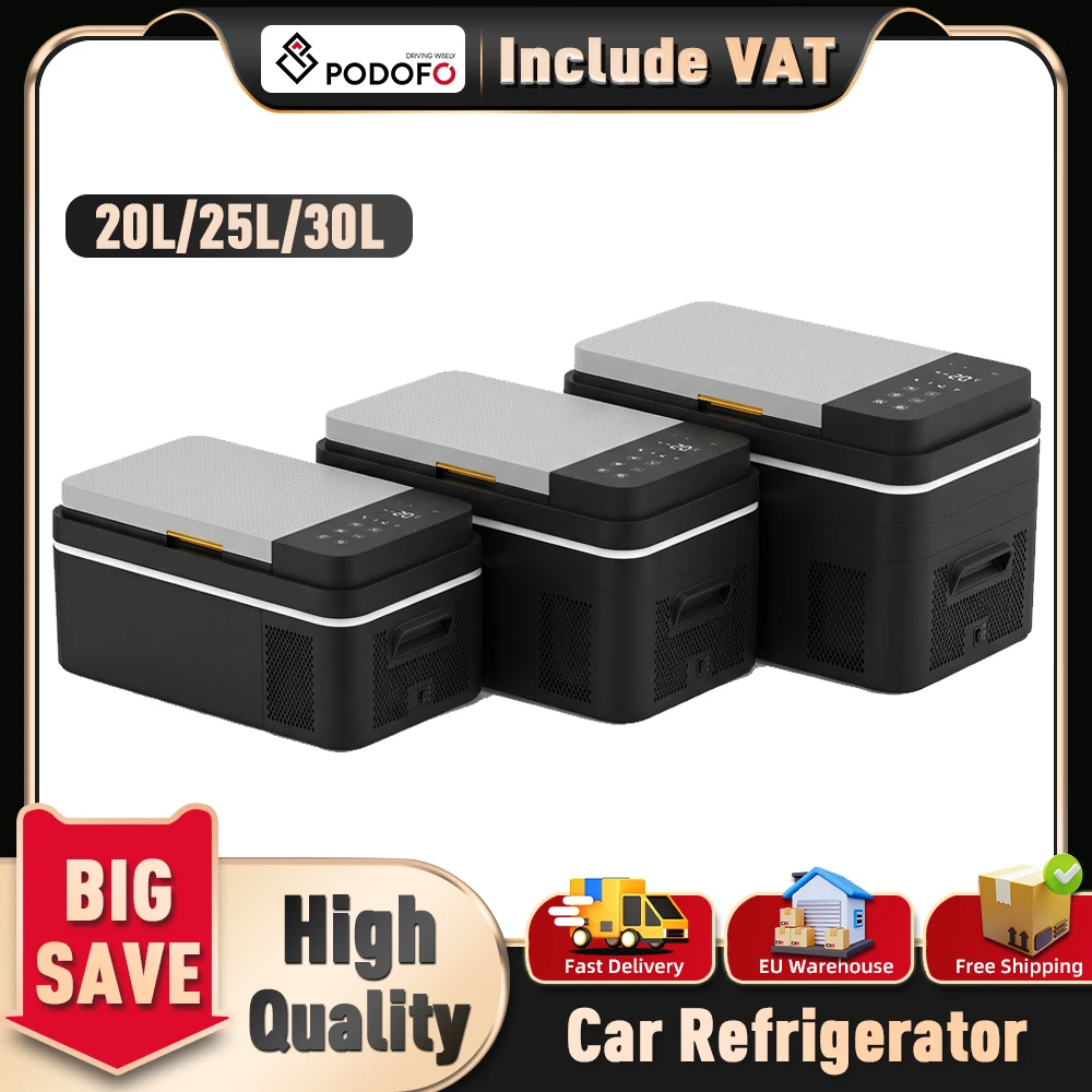 Podofo 20L 25L 30L Tragbarer Auto-Kühlschrank mit APP-Steuerung -20°C ° C bis +20 ° Tragbarer Gefrierschrank für Camping, Reisen, LKW und Heimgebrauch