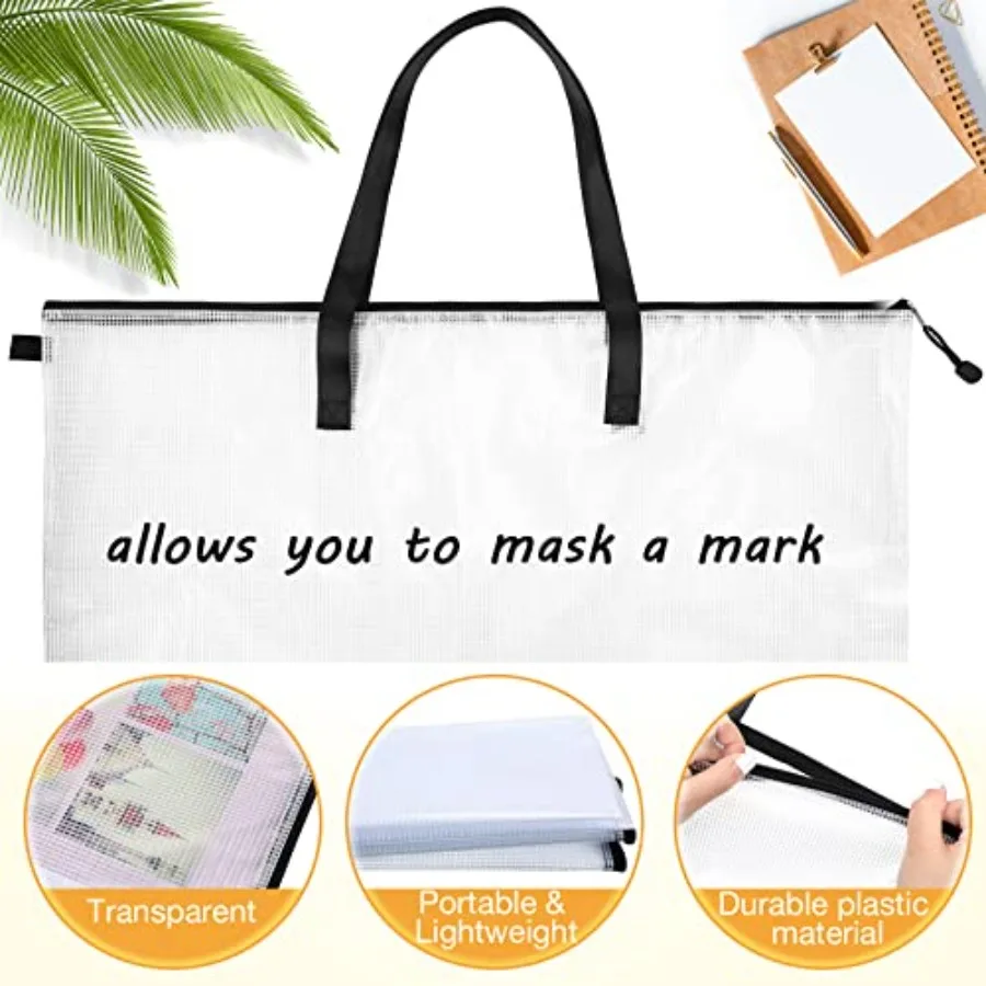Bolsa de portafolio de arte de 20 piezas, carpeta de portafolio transparente de 19 ''x 25'', para obras de arte con cremallera y asa, bolsa de lápices A4, plástico de 9'' x 13''