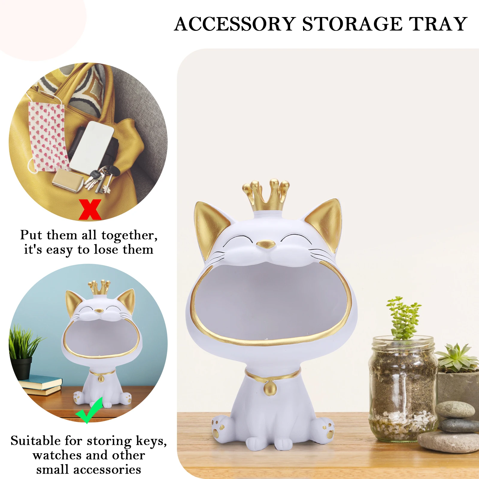 Fortune Cat Porch Key Storage Lucky Cat Statue Living Room Decoration Small Items Container Cute Desktop Storage Accessories