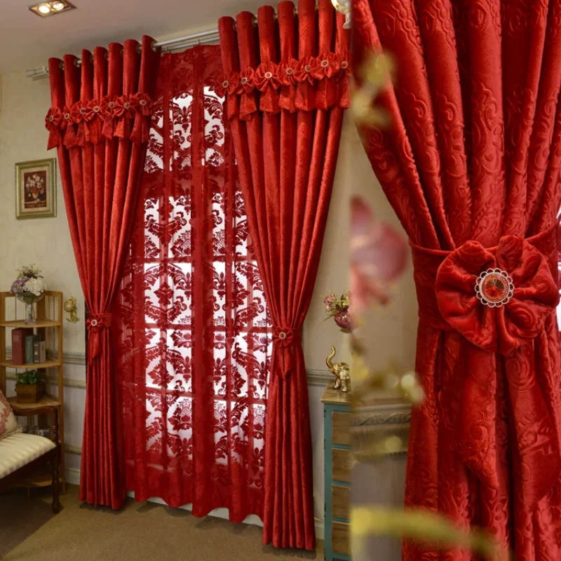 High-grade European-style Large Red Italian Velvet Wedding Wedding Curtains for Living Dining Room Bedroom Blackout Celebrating