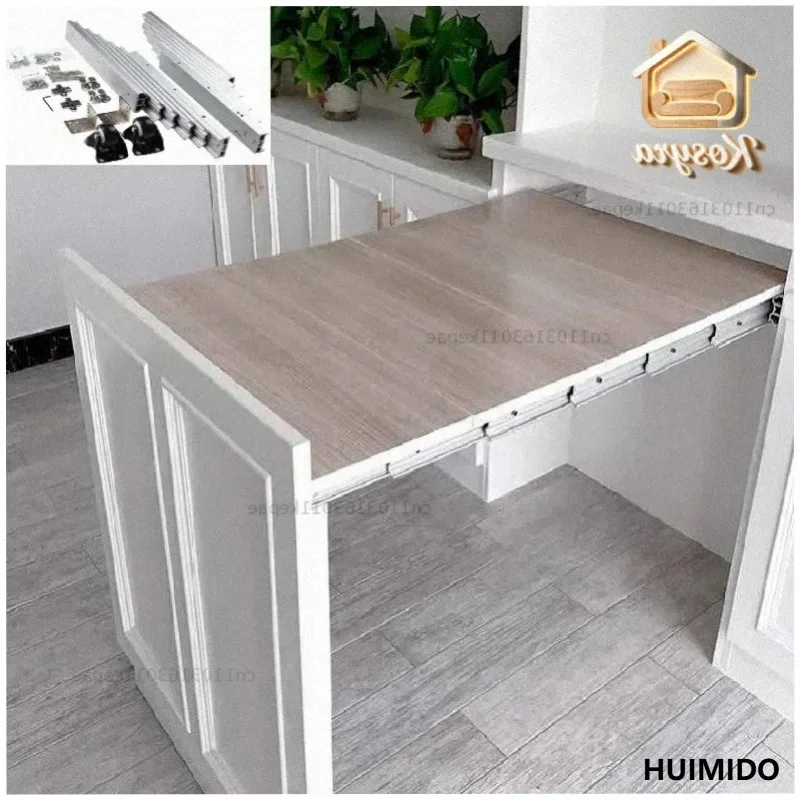 Folding Dining Table Slides Cabinets Aluminum Slide Rails Kitchen Telescopic Flat Push Hidden Table Hardware Accessories