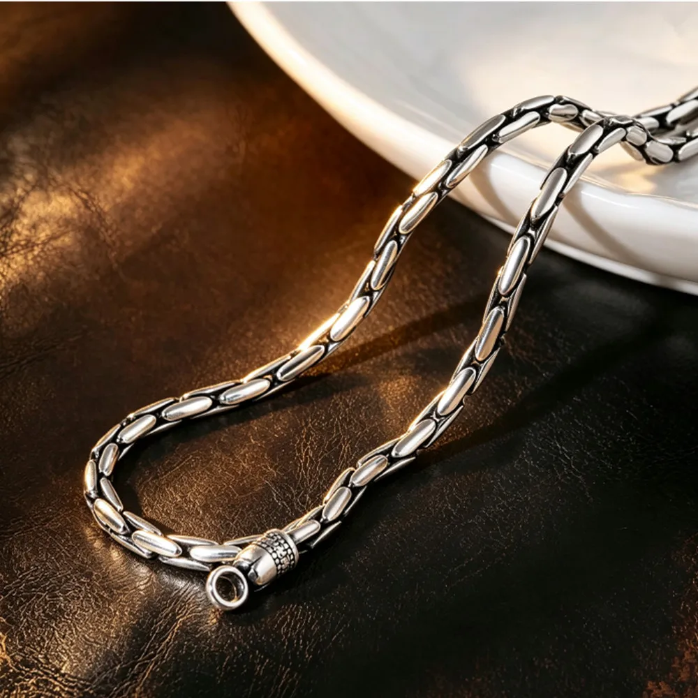 925 Sterling Silber Modische Elegante 4MM Schlangenkette Bambus-Kette Herren-Halskette, Personalisierter Trendiger Paar-Stil – Detail 5
