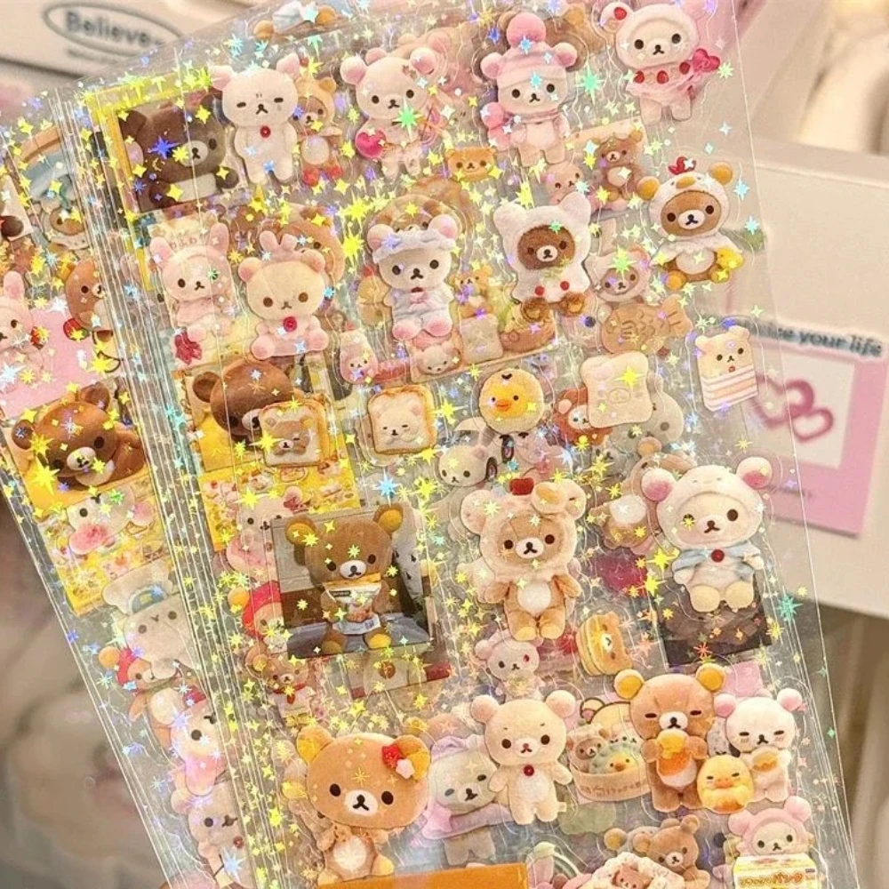 5 Pezzi Adesivi Cartoon Carini Hello Kitty Rilakkuma, Adesivi Fustellati Anime per Quaderni, Materiale Adesivo Laser Lampeggiante, Giocattolo per Bambini